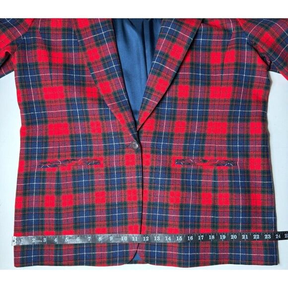 Vintage Pendleton Wool Blazer Womens 16 Red Tartan Plaid USA Made Preppy Holiday - Picture 11 of 16